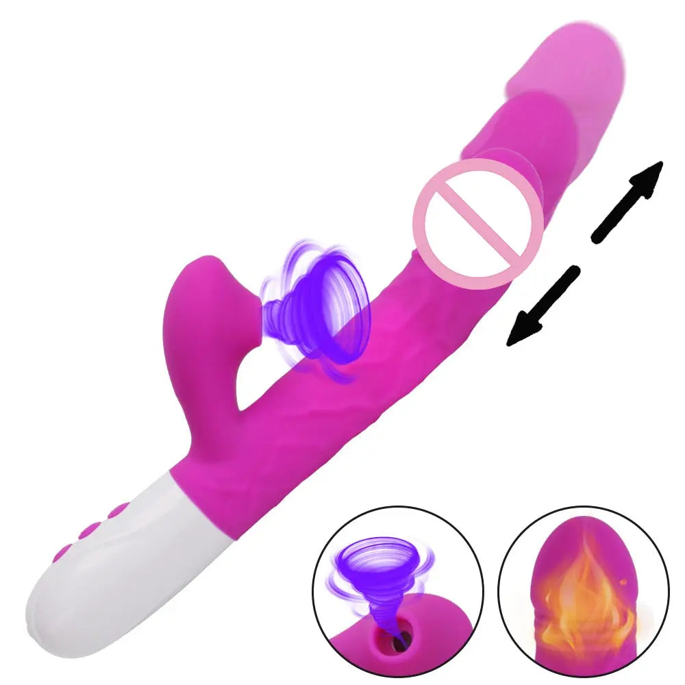 Sex Toys for Women Heating Vagina G Spot Stimulate Vibrators Telescopic Rotating Dildo 3 In 1 Clitoris Sucking Rabbit Vibrator - buysextoyth