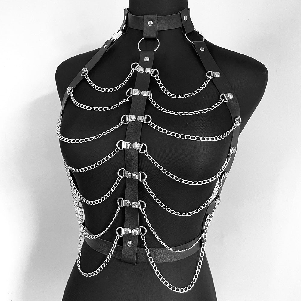 Sexy Body Suspender Women Leather Harness Chain Bondage Lingerie Bra Chest Straps Garter Stockings Sword Belt Lingerie Sex Toy - buysextoyth
