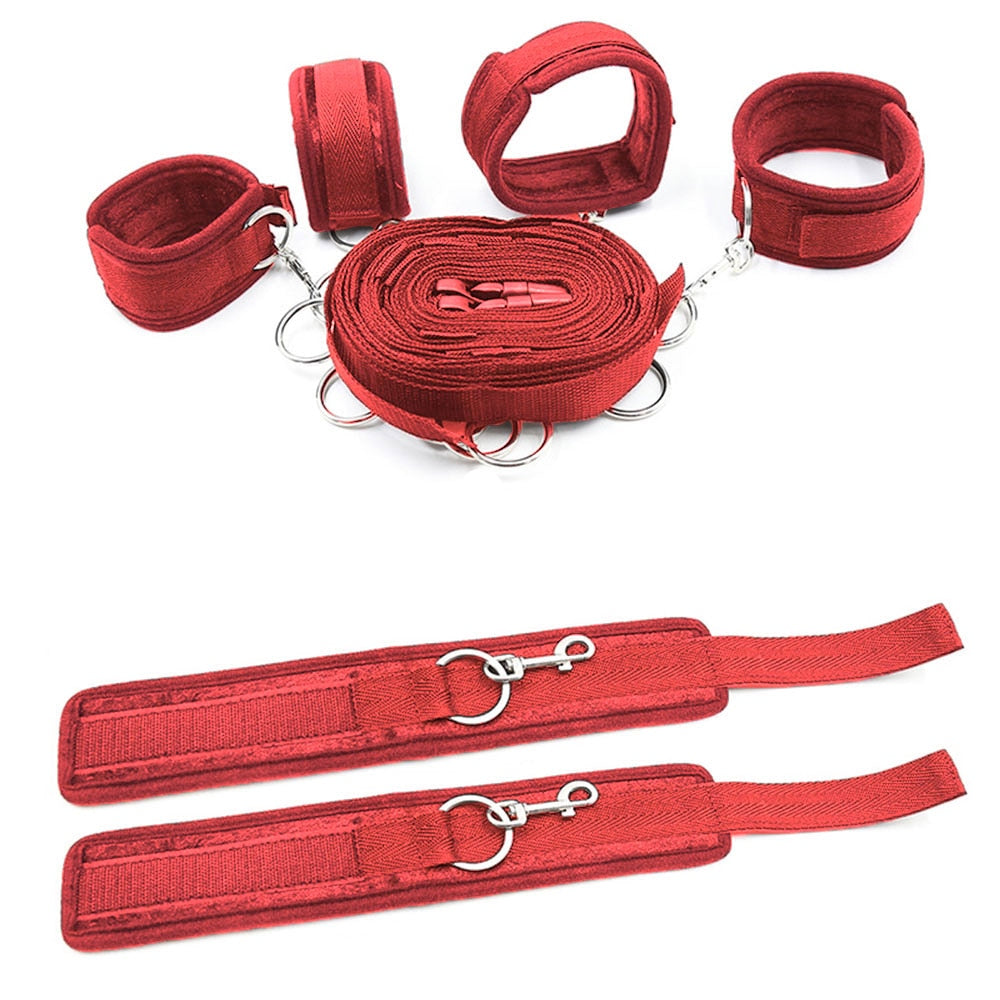 Sexy Hot Erotic Slave Adult Games Straps Restraints To The Bed Sex Toys for Women Handscuff Neck &amp; Ankle Cuffs BDSM Bondage Set - buysextoyth