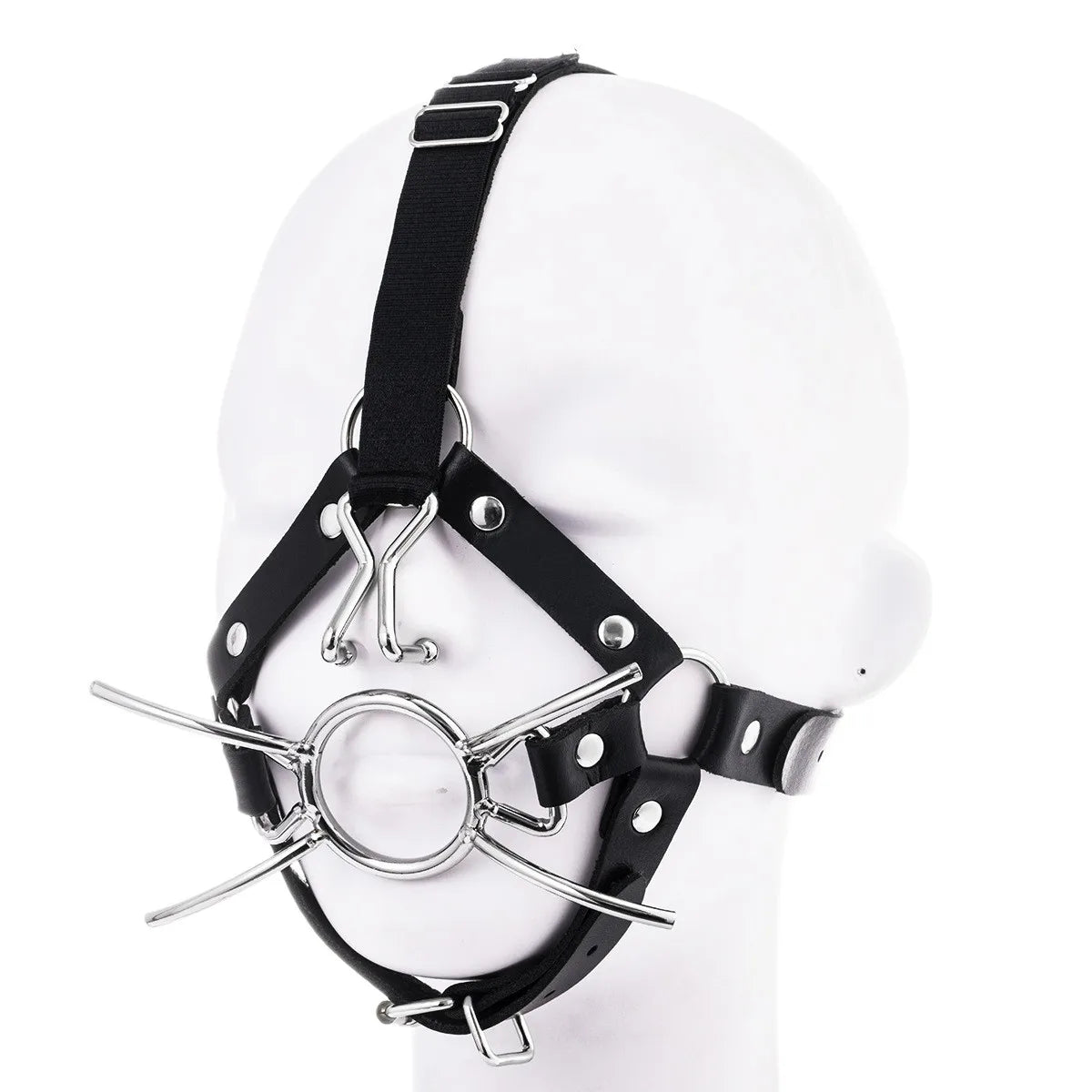 Adult Leather Head Bondage Harness Hood Mask with Metal Restraint Nose Hook Erotic Gadget for Couple BDSM Interactive Sex Toys - buysextoyth