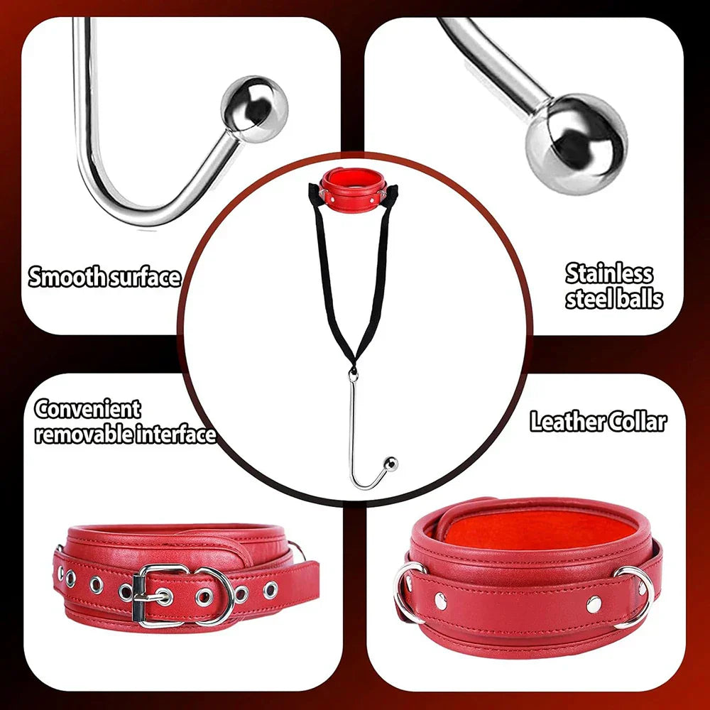 Sex Bondage BDSM Kit Sexy Slave Adjustable Leather Hand Ankle Cuffs Choker Anal Plug for Couple SM Sex Games Tool Cosplay Toys - buysextoyth