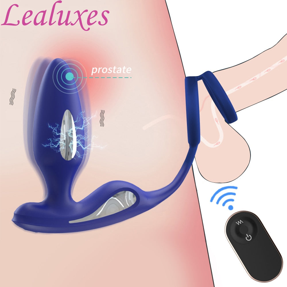 ไฟฟ้า Shock Anal Vibrator Butt Plug ชาย Prostate Massager รีโมทคอนโทรล Delay Ejaculation อวัยวะเพศชาย Cock แหวนเพศของเล่นสำหรับผู้ชาย - buysextoyth