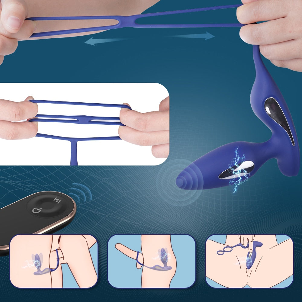 ไฟฟ้า Shock Anal Vibrator Butt Plug ชาย Prostate Massager รีโมทคอนโทรล Delay Ejaculation อวัยวะเพศชาย Cock แหวนเพศของเล่นสำหรับผู้ชาย - buysextoyth
