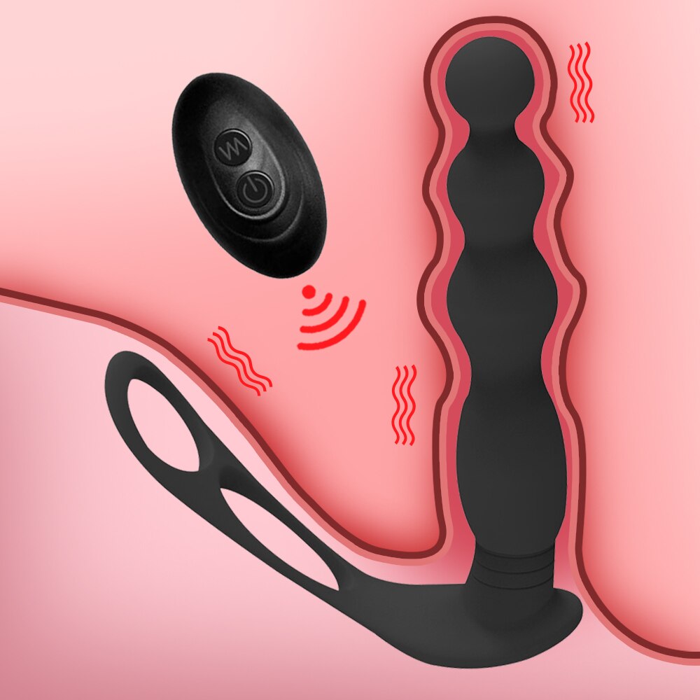 Silicone Anal Butt Plug  Pull Beads with Cock Ring Prostate Massager Anal Balls Vibration Heating  Erotic Anal Sex Toy for Adult - buysextoyth