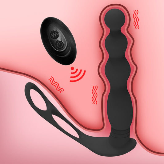 Silicone Anal Butt Plug  Pull Beads with Cock Ring Prostate Massager Anal Balls Vibration Heating  Erotic Anal Sex Toy for Adult - buysextoyth