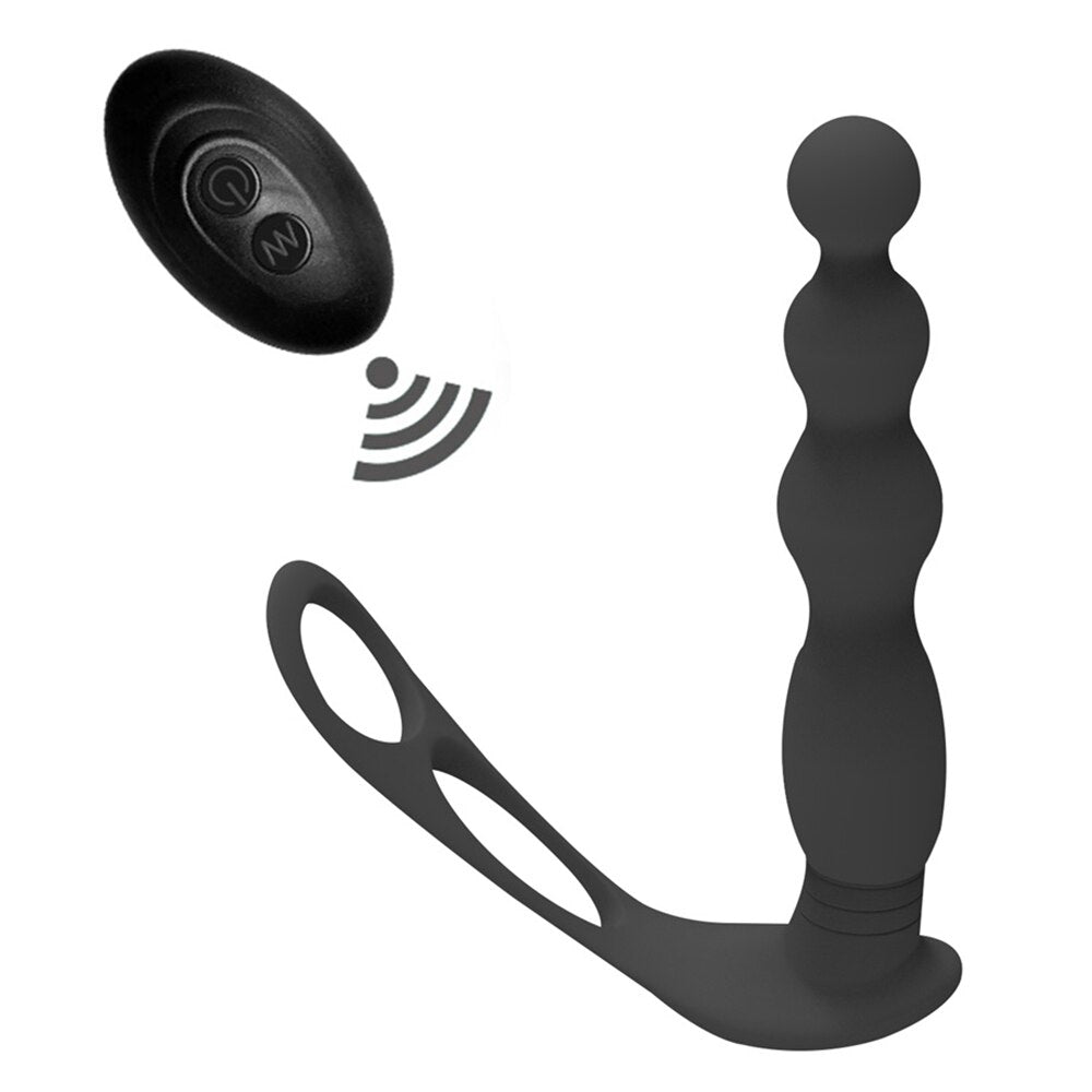 Silicone Anal Butt Plug  Pull Beads with Cock Ring Prostate Massager Anal Balls Vibration Heating  Erotic Anal Sex Toy for Adult - buysextoyth