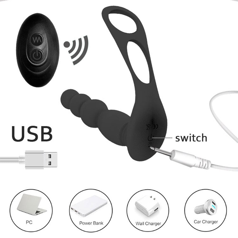 Silicone Anal Butt Plug  Pull Beads with Cock Ring Prostate Massager Anal Balls Vibration Heating  Erotic Anal Sex Toy for Adult - buysextoyth