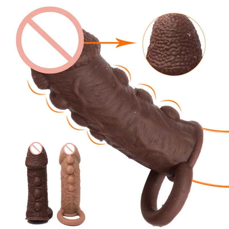 Silicone Penis Cover Reusable Condom Enlargement Extra Thick Penis Extender Cock Rings Sleeve Delay Ejaculation Sexitoys For Men - buysextoyth