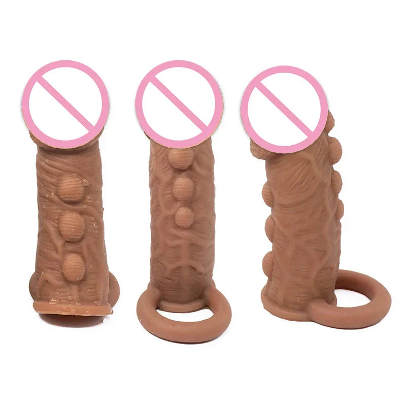 Silicone Penis Cover Reusable Condom Enlargement Extra Thick Penis Extender Cock Rings Sleeve Delay Ejaculation Sexitoys For Men - buysextoyth