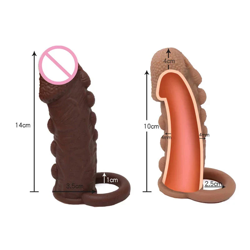 Silicone Penis Cover Reusable Condom Enlargement Extra Thick Penis Extender Cock Rings Sleeve Delay Ejaculation Sexitoys For Men - buysextoyth