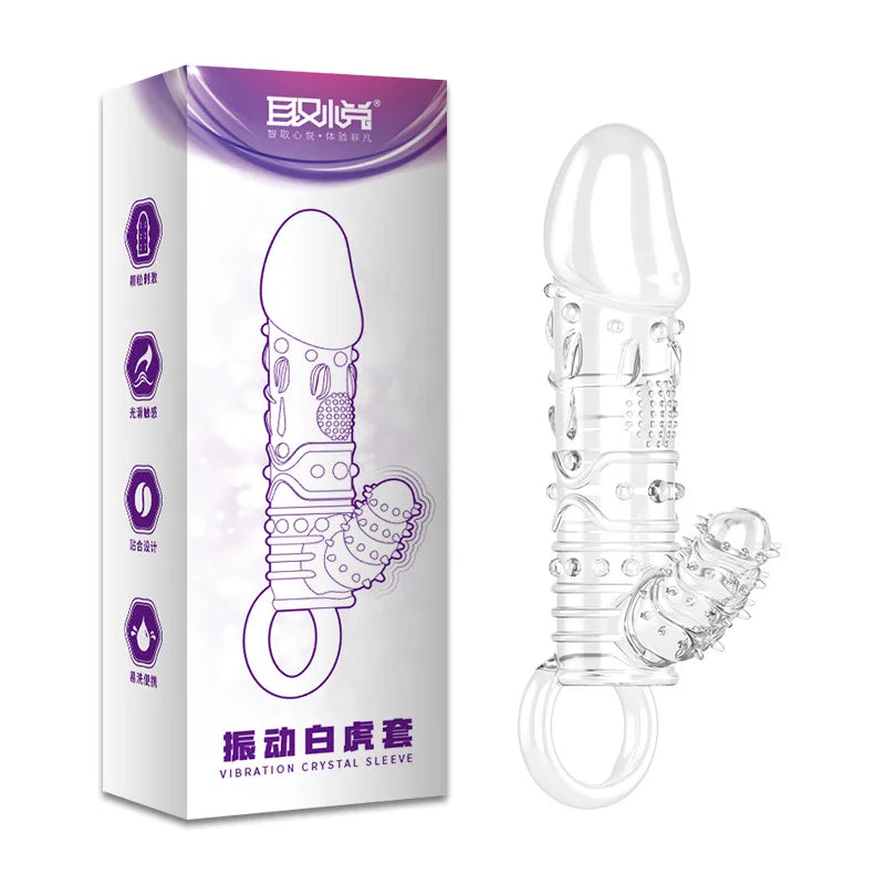 Silicone Penis Sleeves Reusable Condoms Cock Enlarger Penis Erection Sex Toy for Men Transparent Penis Enlargement Men Sex Toys - buysextoyth