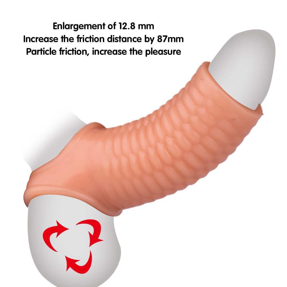 Silicone Reusable Penis Sleeve Flexible Glans Penis Enlarger Extender Delay Ejaculation Cock Ring Sleeve Adult Sex Toys for Men - buysextoyth