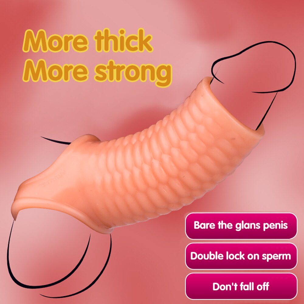 Silicone Reusable Penis Sleeve Flexible Glans Penis Enlarger Extender Delay Ejaculation Cock Ring Sleeve Adult Sex Toys for Men - buysextoyth