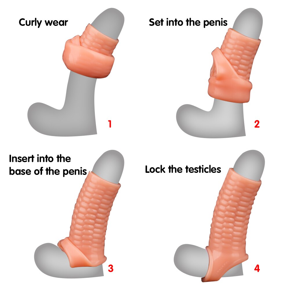 Silicone Reusable Penis Sleeve Flexible Glans Penis Enlarger Extender Delay Ejaculation Cock Ring Sleeve Adult Sex Toys for Men - buysextoyth