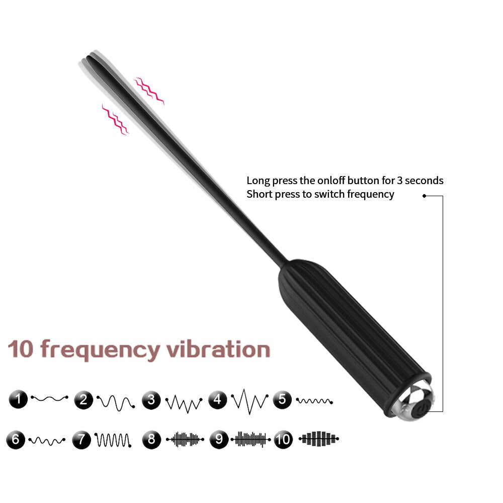 Silicone Urethral Dilators Penis Plug 10 Speed Vibrating Insertion Urethral Plug Catheter Sounds Vibrator Sex Toys for Men Adult - buysextoyth