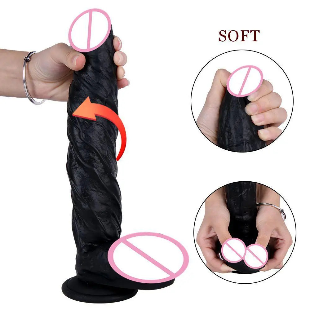Skin Feeling Liquid Silicone Realistic XXL Dildo Soft Material Black Huge Penis Dick Suction Cup Sex Toys for Woman Masturbation - buysextoyth