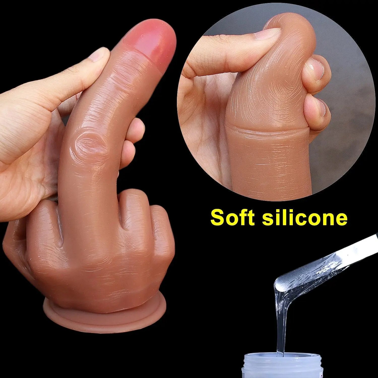 ขนาดใหญ่ Spoof กลางนิ้วมือของขวัญหนา Dildo เกย์นุ่มซิลิโคน Dick Big ดูดถ้วยประดิษฐ์ Penis Anal เสียบของเล่นเพศสำหรับสตรี - buysextoyth