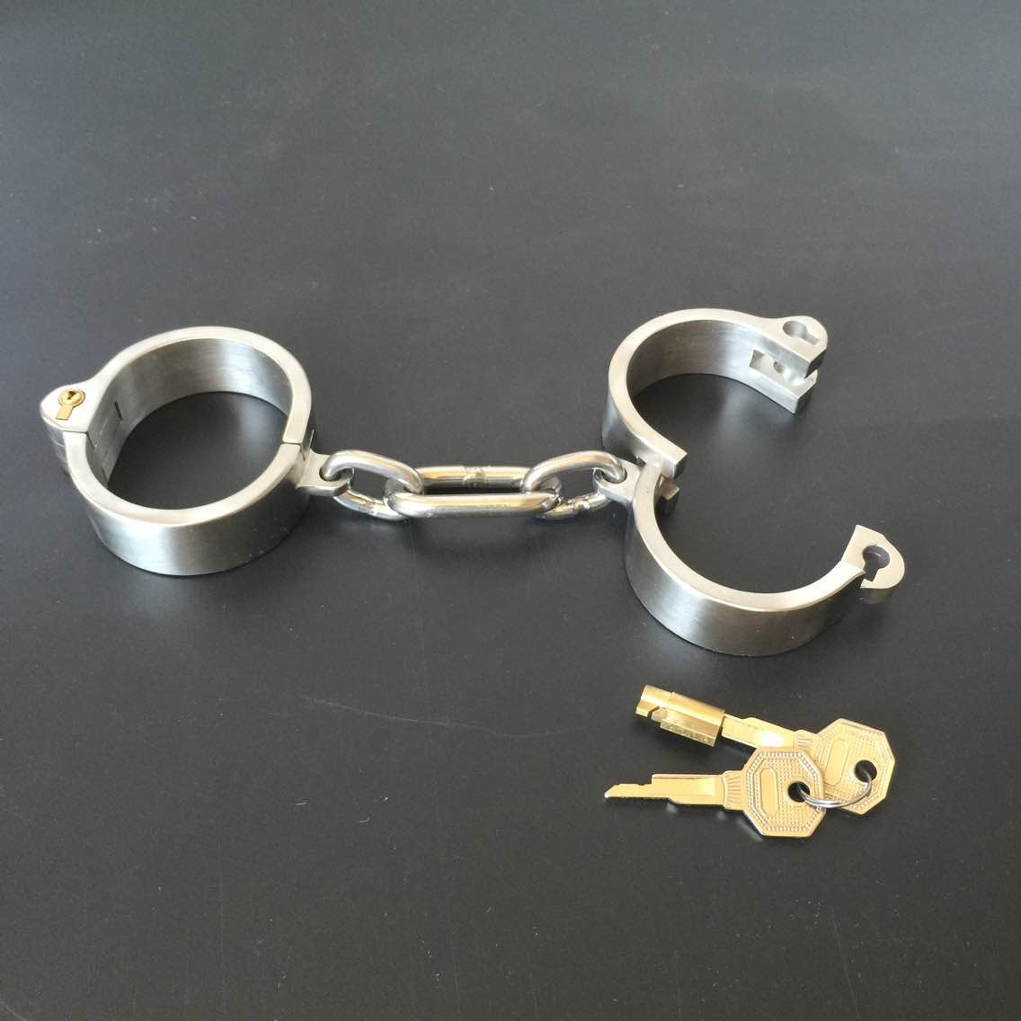 Stainless Steel Slave Flirt Wrist Handcuffs Ankle Cuffs Neck Collar Chain BDSM Shackle Bondage Invisiable Lock Fetish Sex Toys - buysextoyth