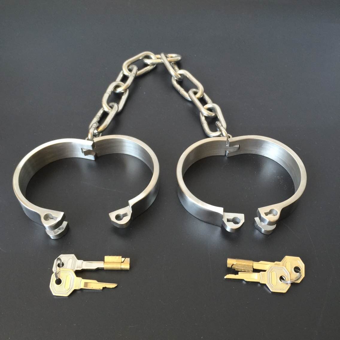 Stainless Steel Slave Flirt Wrist Handcuffs Ankle Cuffs Neck Collar Chain BDSM Shackle Bondage Invisiable Lock Fetish Sex Toys - buysextoyth