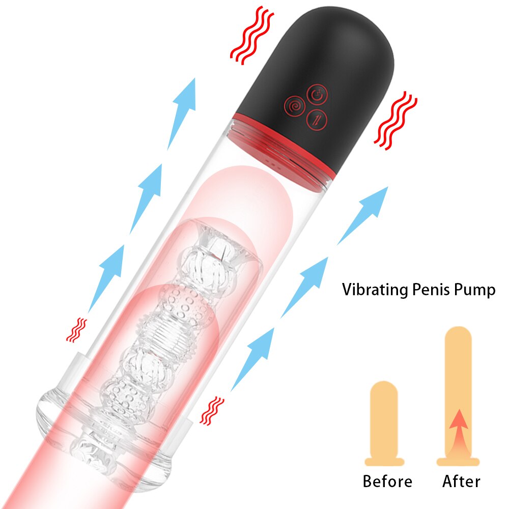Sucking Penis Pump Vibrator Enlargement Vacuum Pump Automatic Erection Trainer Penis Enlargement Cock Extender for Men Sex Toys - buysextoyth
