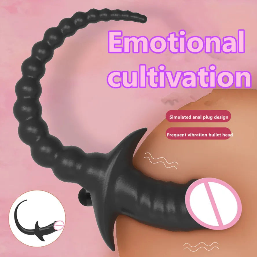 TPE with Vibrator Dog Tail Butt Plug Puppy Tail Anal Plug Toys G-spot Stimulator Erotic Adult Toys Slave Women Tail Gay Sex Toys - buysextoyth