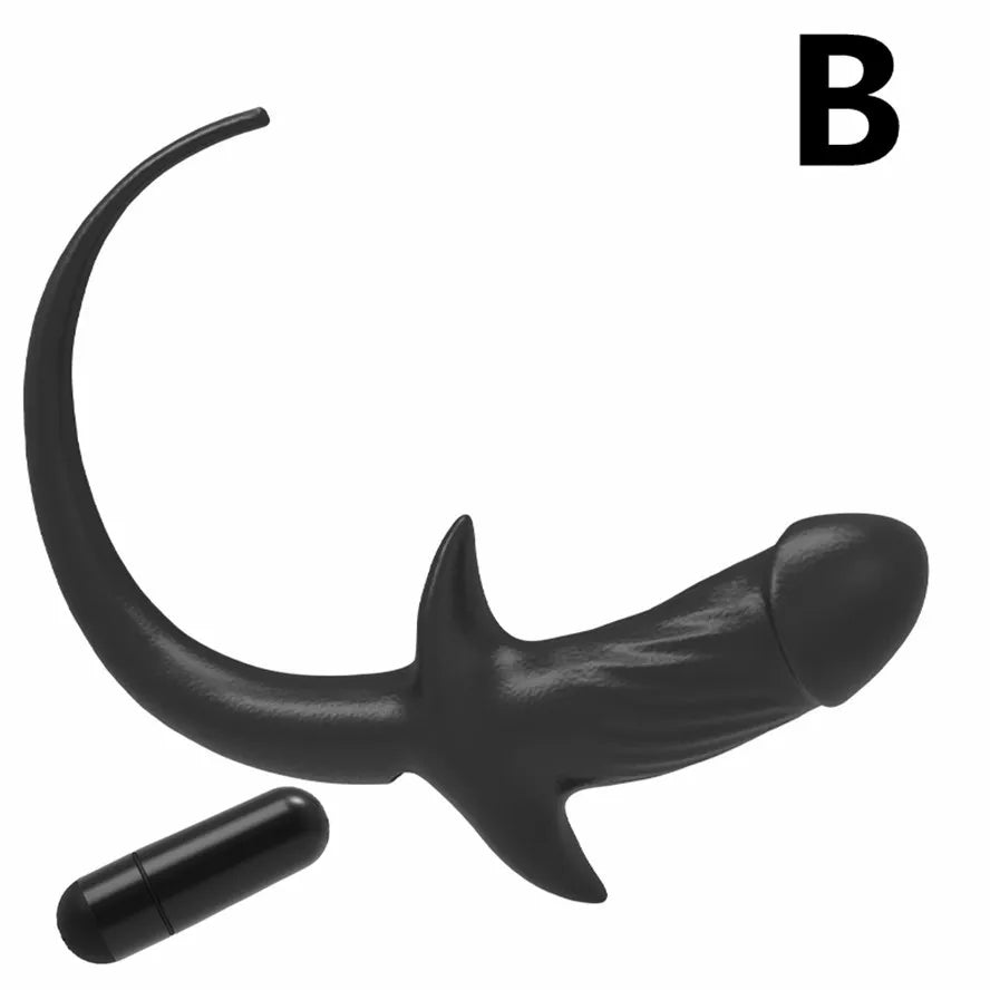 TPE with Vibrator Dog Tail Butt Plug Puppy Tail Anal Plug Toys G-spot Stimulator Erotic Adult Toys Slave Women Tail Gay Sex Toys - buysextoyth
