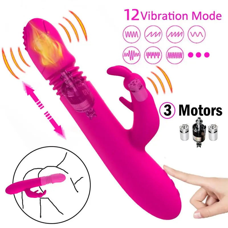 Telescopic กระต่ายสั่นความร้อนหมุน G Spot Dildo Vibrator Anal Clit Stimulator หญิง Masturbation เซ็กซ์ทอยสำหรับผู้หญิง - buysextoyth