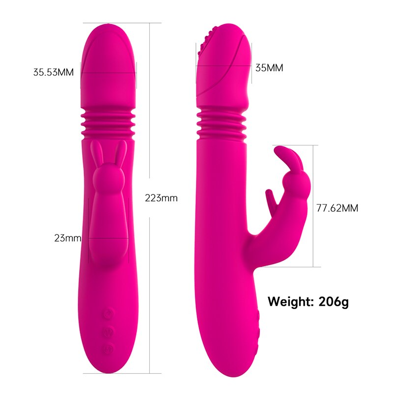 Telescopic กระต่ายสั่นความร้อนหมุน G Spot Dildo Vibrator Anal Clit Stimulator หญิง Masturbation เซ็กซ์ทอยสำหรับผู้หญิง - buysextoyth