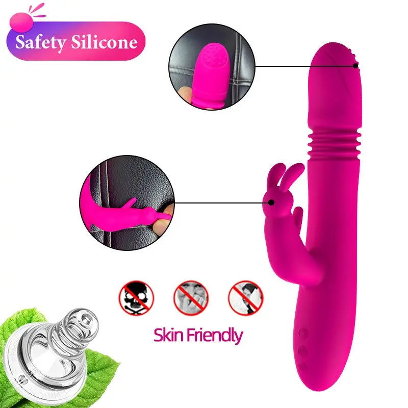 Telescopic กระต่ายสั่นความร้อนหมุน G Spot Dildo Vibrator Anal Clit Stimulator หญิง Masturbation เซ็กซ์ทอยสำหรับผู้หญิง - buysextoyth