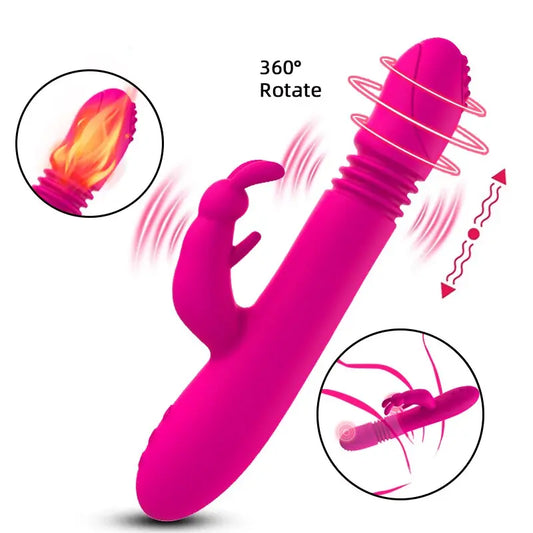 Telescopic กระต่ายสั่นความร้อนหมุน G Spot Dildo Vibrator Anal Clit Stimulator หญิง Masturbation เซ็กซ์ทอยสำหรับผู้หญิง - buysextoyth