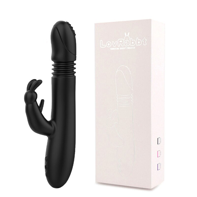 Telescopic กระต่ายสั่นความร้อนหมุน G Spot Dildo Vibrator Anal Clit Stimulator หญิง Masturbation เซ็กซ์ทอยสำหรับผู้หญิง - buysextoyth