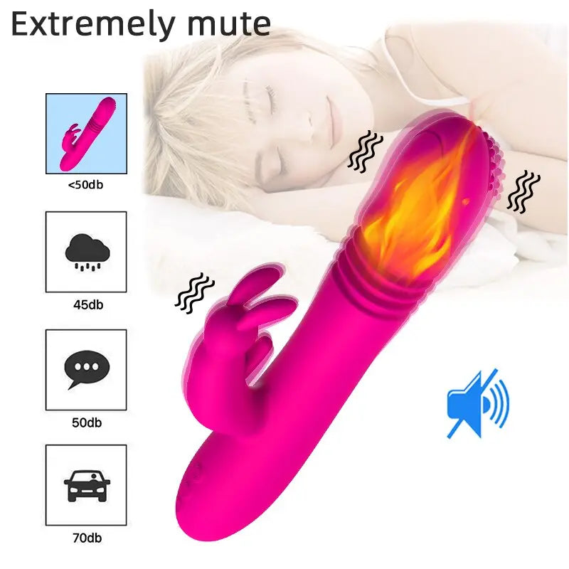Telescopic กระต่ายสั่นความร้อนหมุน G Spot Dildo Vibrator Anal Clit Stimulator หญิง Masturbation เซ็กซ์ทอยสำหรับผู้หญิง - buysextoyth