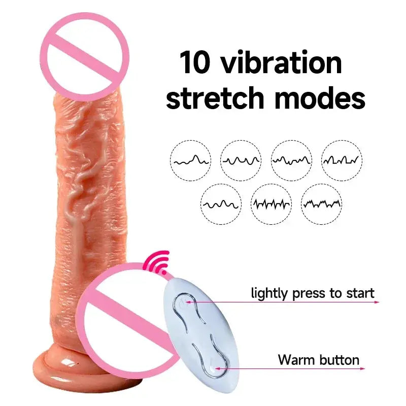 Telescopic Vibrator Realistic Big Dildo Female Masturbation Suction Cup Heating Penis Remote Control Dick For Women Sex Toys - buysextoyth