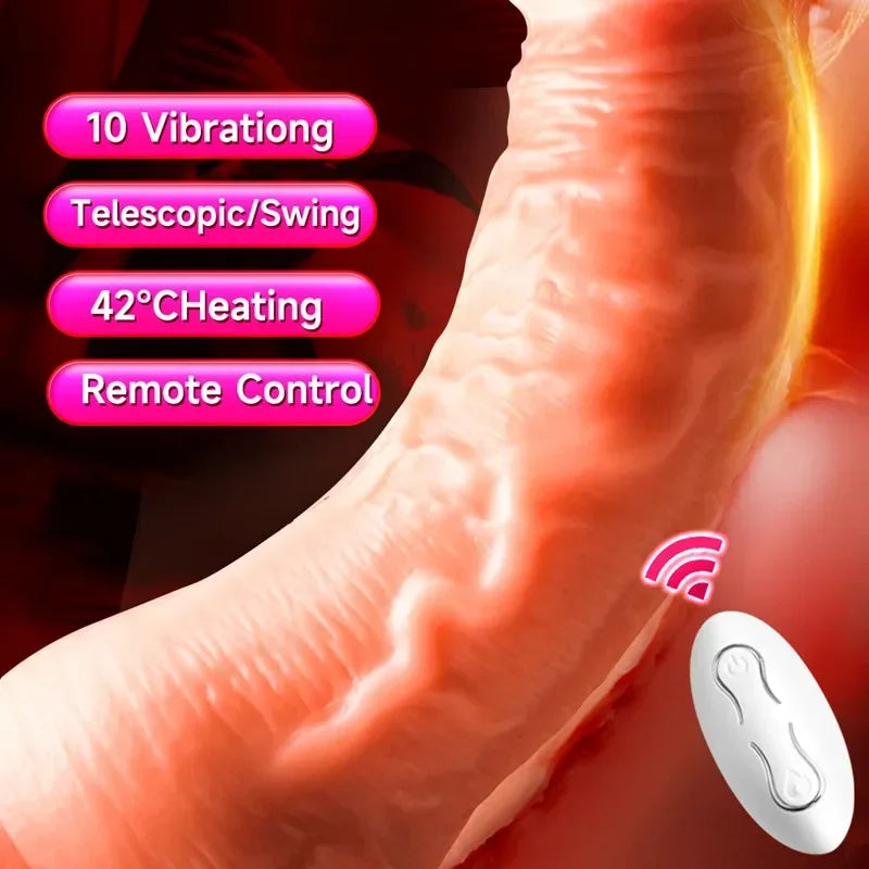 Telescopic Vibrator Realistic Big Dildo Female Masturbation Suction Cup Heating Penis Remote Control Dick For Women Sex Toys - buysextoyth