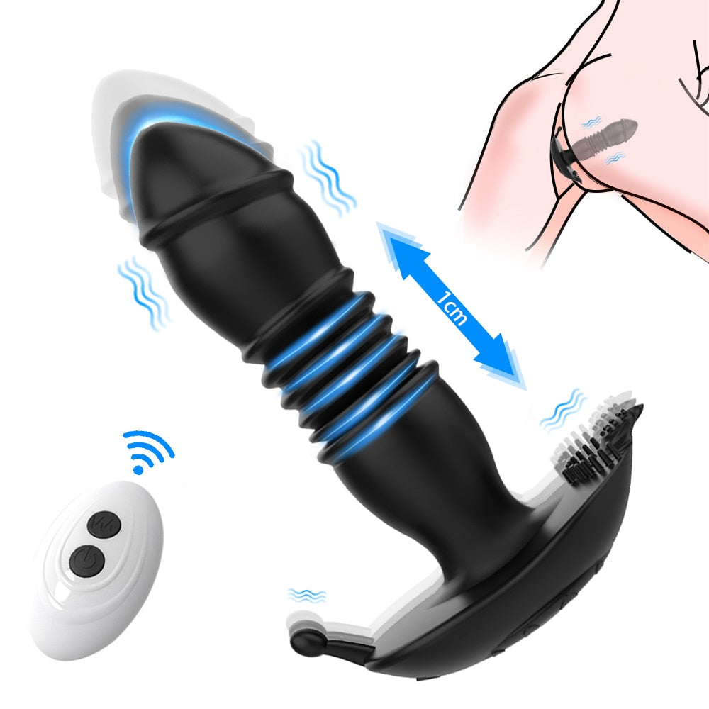 Thrusting เครื่องสั่น Dildo Anal Plug Vibrator สำหรับชายต่อมลูกหมากนวด Masturbators Remote Butt Plug Telescopic Vibrator SexToys - buysextoyth