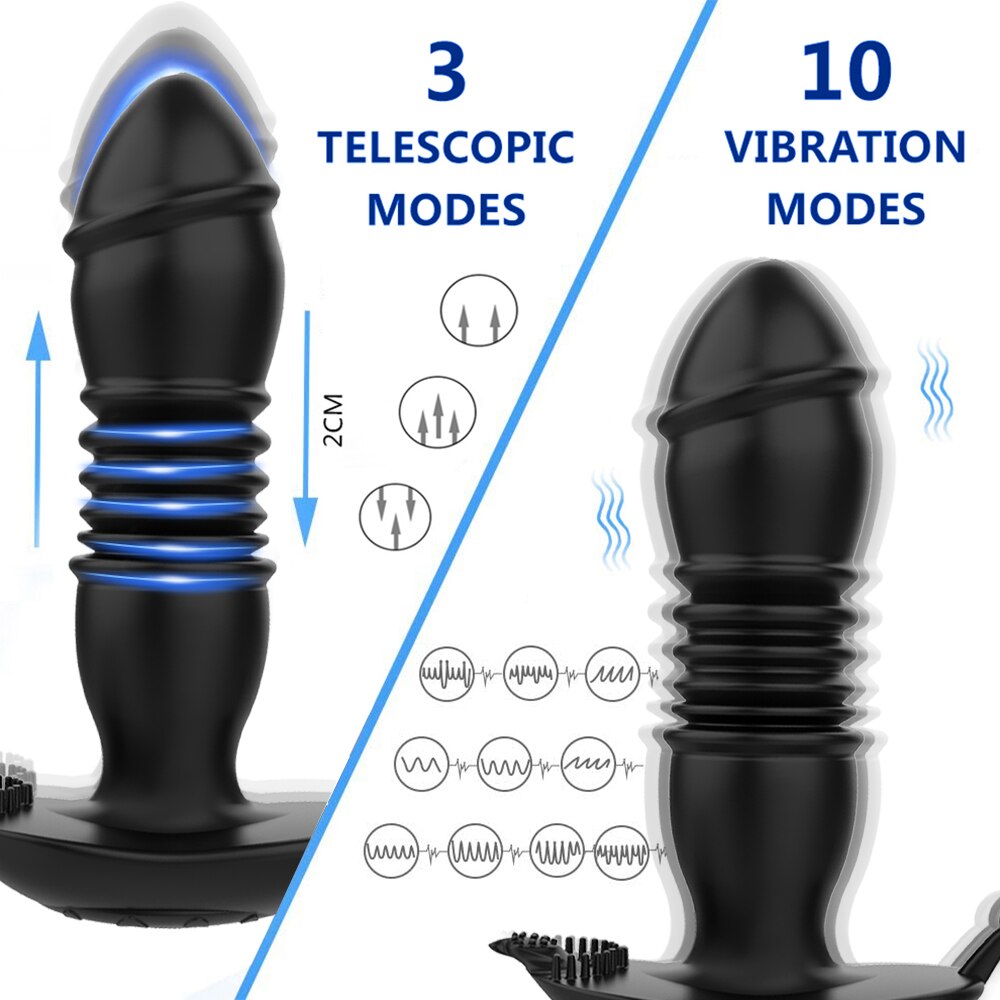 Thrusting เครื่องสั่น Dildo Anal Plug Vibrator สำหรับชายต่อมลูกหมากนวด Masturbators Remote Butt Plug Telescopic Vibrator SexToys - buysextoyth