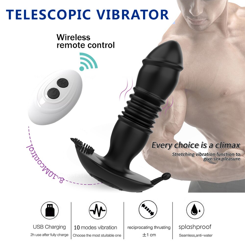 Thrusting เครื่องสั่น Dildo Anal Plug Vibrator สำหรับชายต่อมลูกหมากนวด Masturbators Remote Butt Plug Telescopic Vibrator SexToys - buysextoyth
