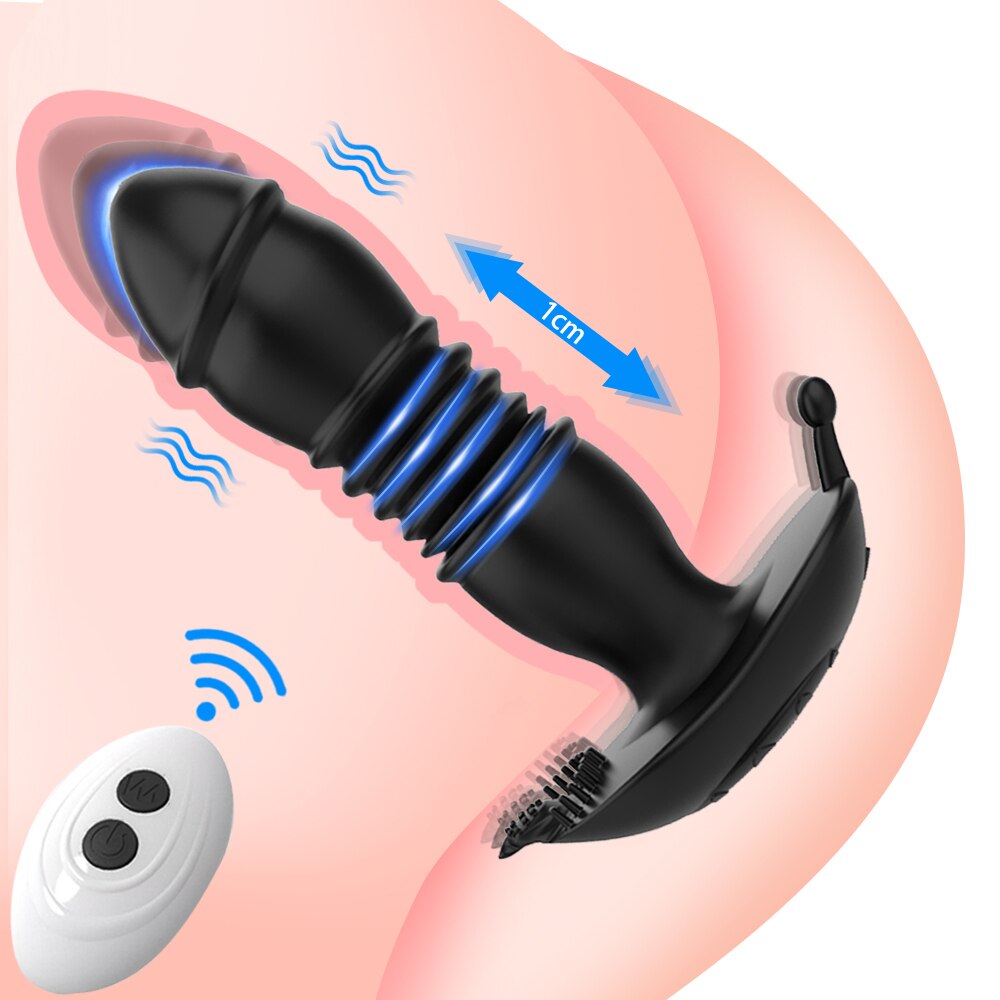 Thrusting เครื่องสั่น Dildo Anal Plug Vibrator สำหรับชายต่อมลูกหมากนวด Masturbators Remote Butt Plug Telescopic Vibrator SexToys - buysextoyth