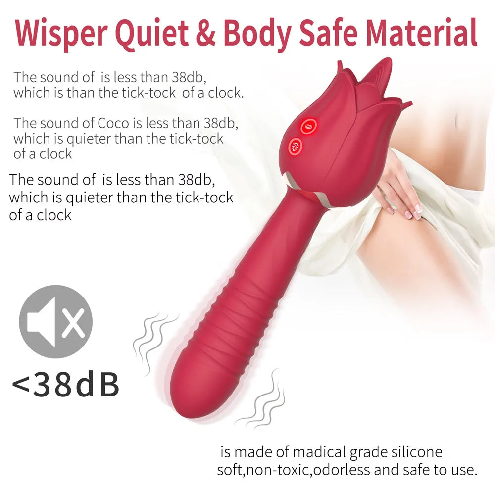 Thrusting Dildo Vibrator Rose Sex Toy for Women - buysextoyth