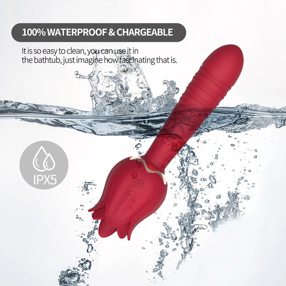 Thrusting Dildo Vibrator Rose Sex Toy for Women - buysextoyth