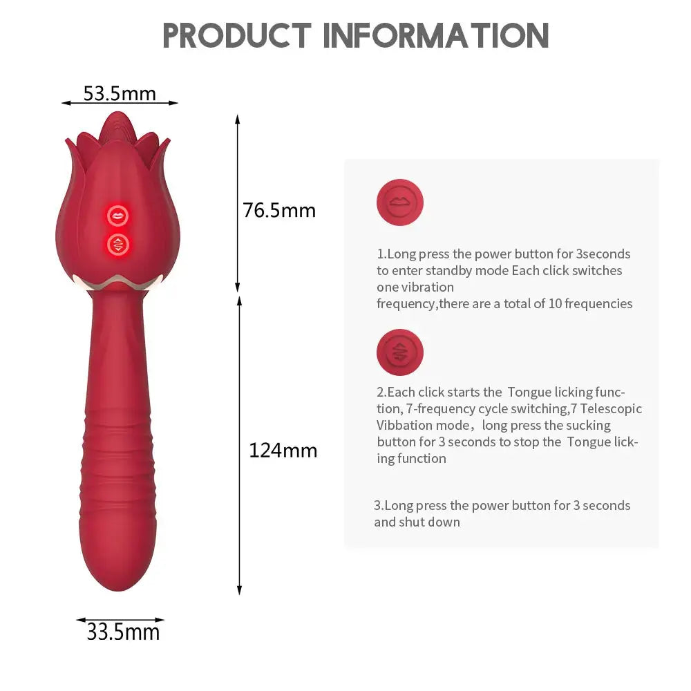Thrusting Dildo Vibrator Rose Sex Toy for Women - buysextoyth