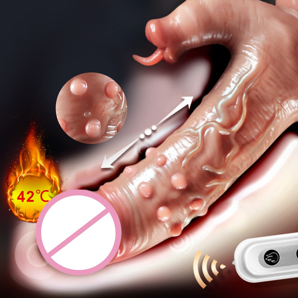 Thrusting Dildo จริง Vibrator ดูดถ้วย Telescopic ความร้อน Penis Vibrator หญิง Masturbator เซ็กซ์ทอยสำหรับสตรี - buysextoyth