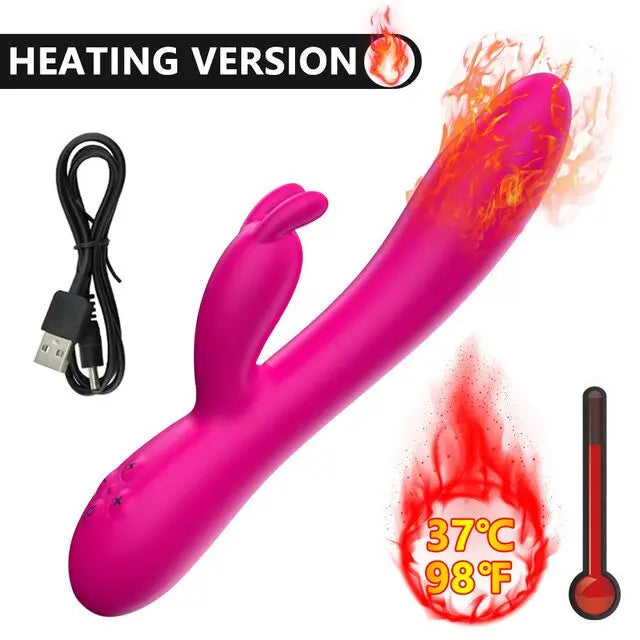 USB Charging Heating AV Rabbit Dildo Vibrator Vagina Clitoris Stimulator G-Spot Adult Game Sex Toys for Women Female Masturbator 33sextoys