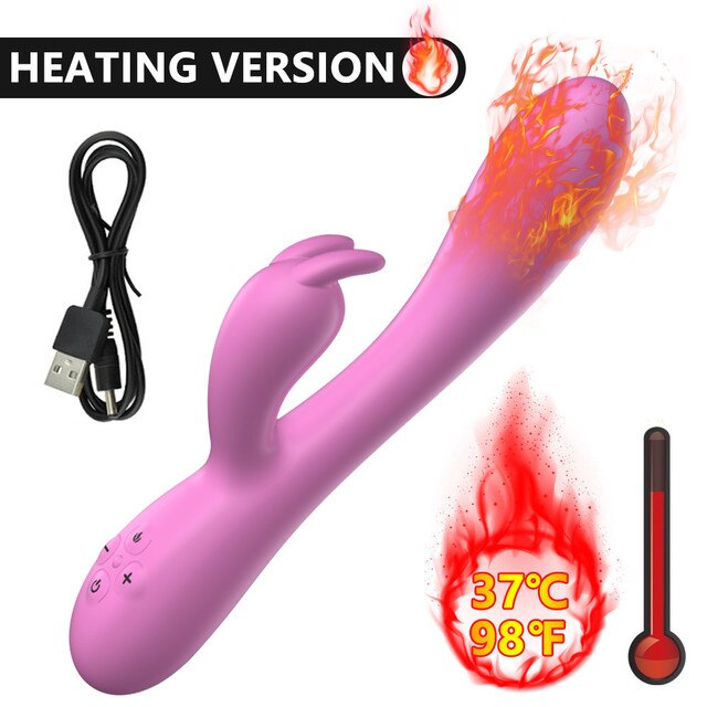 USB Charging Heating AV Rabbit Dildo Vibrator Vagina Clitoris Stimulator G-Spot Adult Game Sex Toys for Women Female Masturbator - buysextoyth