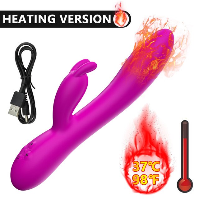 USB Charging Heating AV Rabbit Dildo Vibrator Vagina Clitoris Stimulator G-Spot Adult Game Sex Toys for Women Female Masturbator - buysextoyth