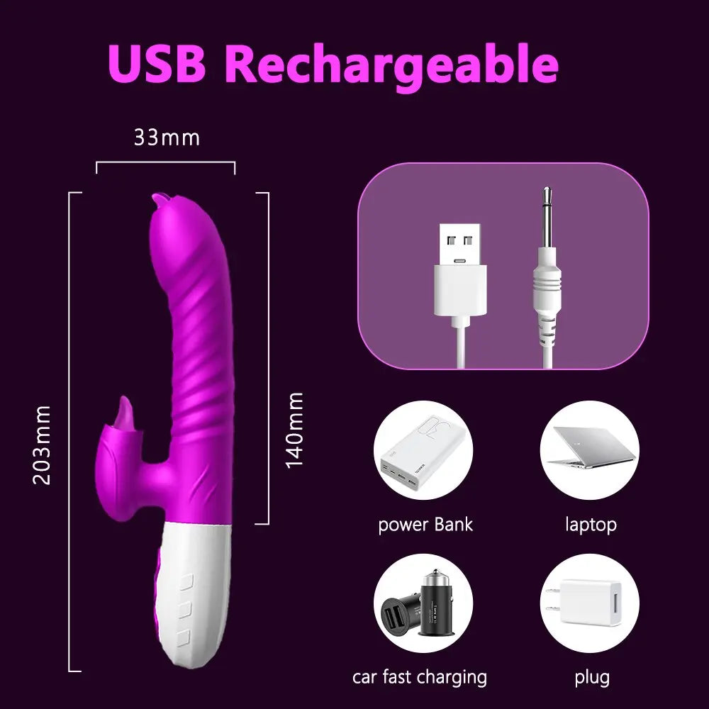ใหม่คู่ลิ้น Vibrating Dildo Telescopic หมุน Vibrators สำหรับผู้หญิง Anal ช่องคลอด Clitoris Stimulator ผู้ใหญ่เซ็กซ์ทอย - buysextoyth