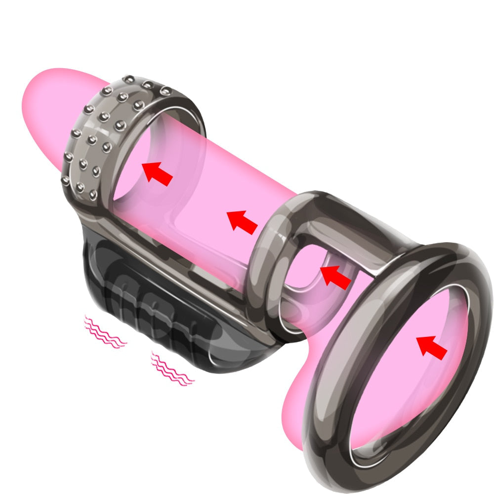 อวัยวะเพศชาย Vibrating Penis แหวนสำหรับชาย Delay Ejaculation Sex Toys ซิลิโคนอวัยวะเพศชายแหวน Cock แหวน Chastity Cage อุปกรณ์ - buysextoyth