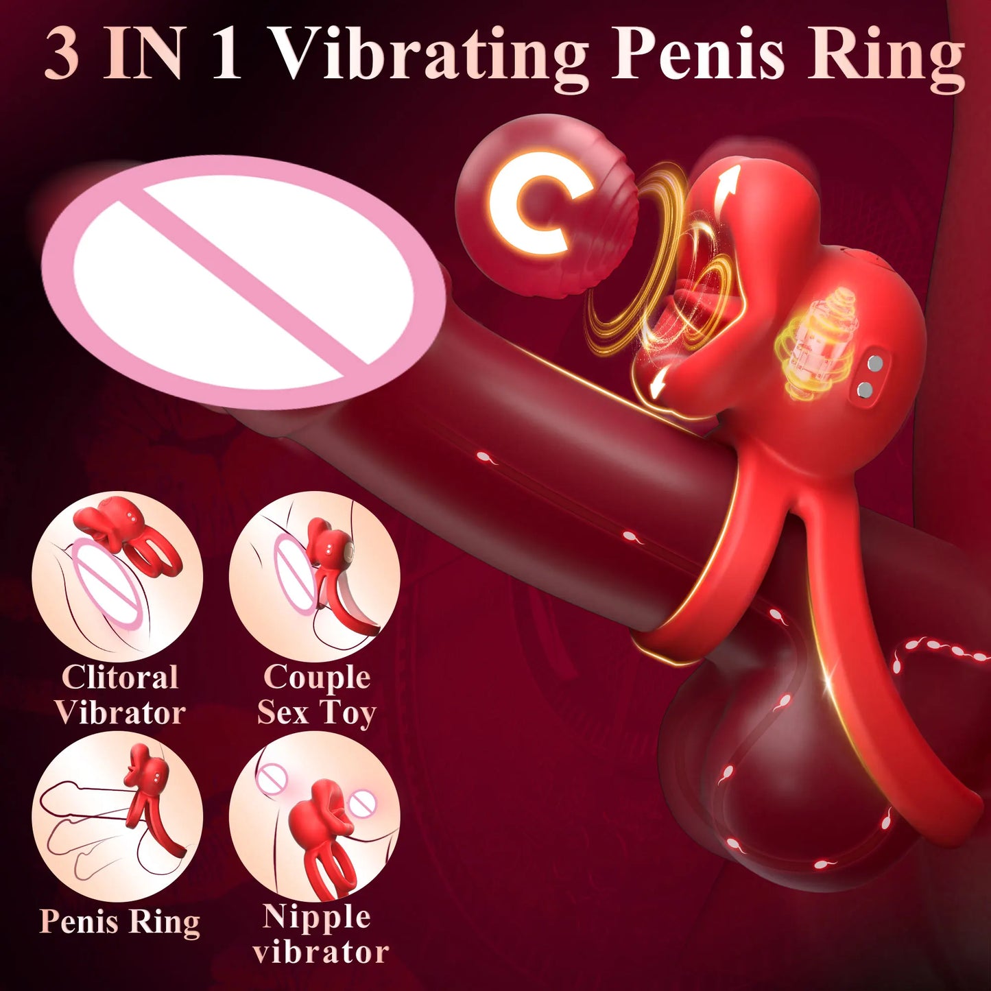 Vibrating Penis Ring with Tongue Licking Clitoral Stimulator Delay Ejaculation Cockring Penisring Sex Toys for Men Adults 18 - buysextoyth