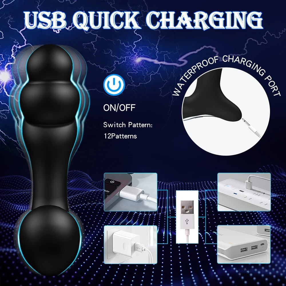 Vibrating Prostate Massager Anal การฝึกอบรม Butt ปลั๊ก12โหมดการสั่นสะเทือน G-Spot Vibrator Anal ลูกปัดกระตุ้นอุปกรณ์ - buysextoyth