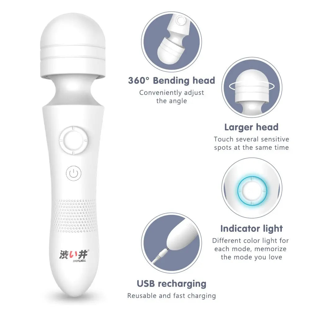 Drywell/涉井 Powerful Wand Vibrator Linear Speedup Tech Massager 3 Intensities 6 Frequency Sex Toys for Women - buysextoyth